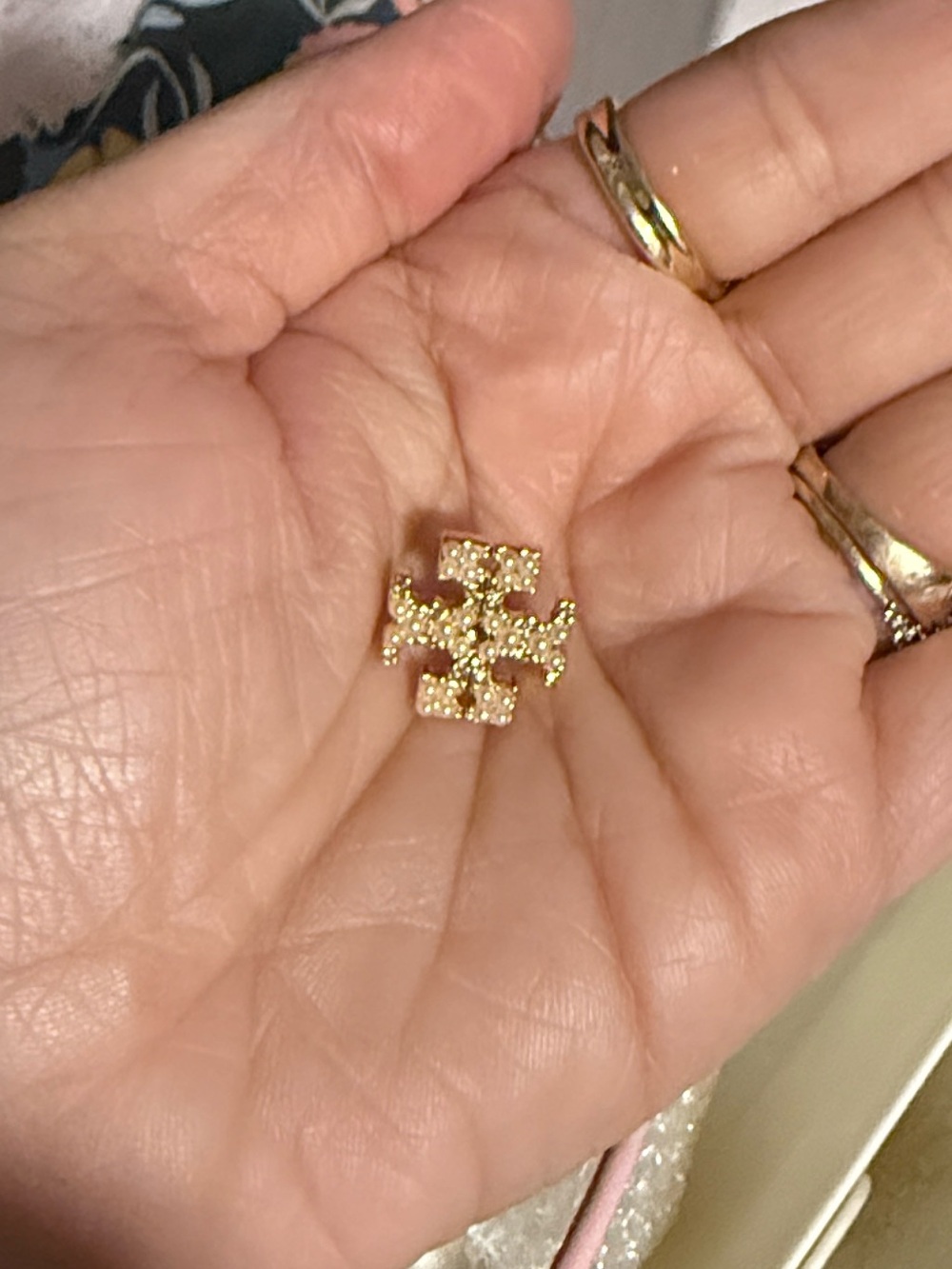 Tory Burch | Gold Pearl & Pave Logo Stud Earrings - Picture 3 of 3